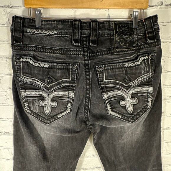 Rock Revival Jeans Mens 34 Hank Boot Cut Black Stretch Cotton Embellished Denim - Picture 1 of 15